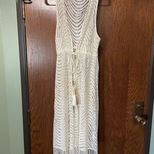 Ramy Brook Ivory and Gold Crochet Fringe Maxi Cover-Up